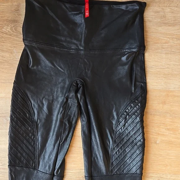 Spanx Faux Leather Moto Leggings Sz L - Picture 4 of 12